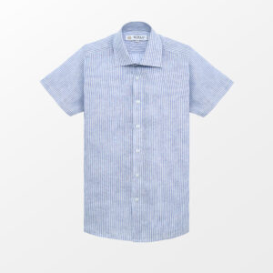Stripe Linen Short Sleeve Shirt | Navy